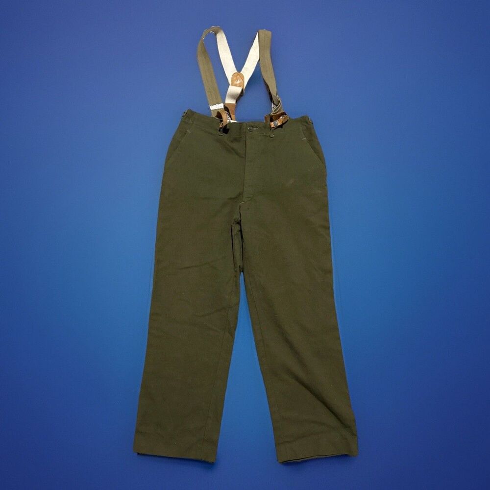 Vtg Korean War Wool M-1951 OG-108 Trousers Medium Pants Suspenders